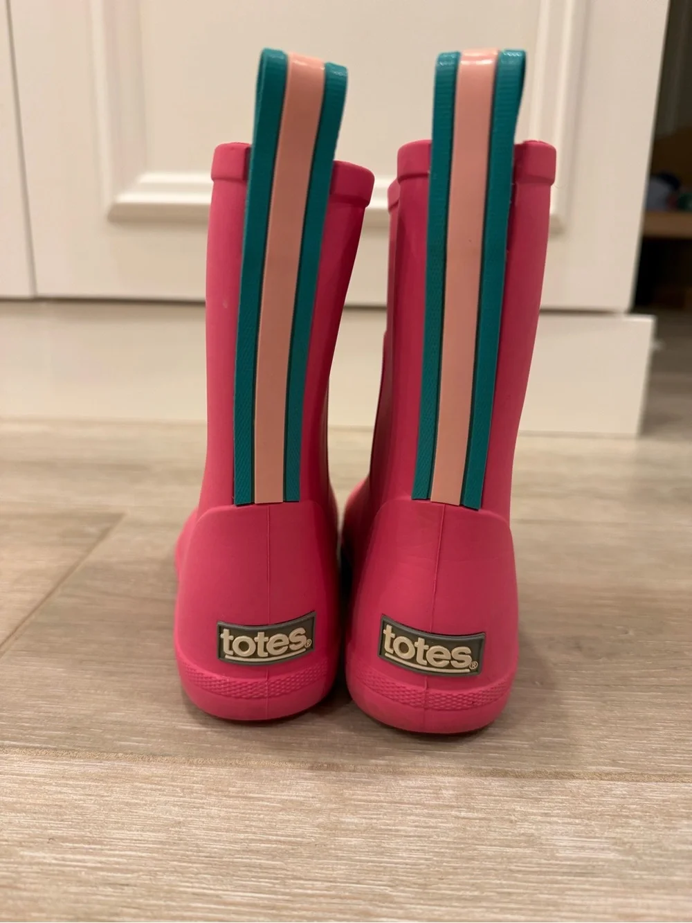 totes Kids Hot Pink Rain Boots with Teal Pull Tabs from target